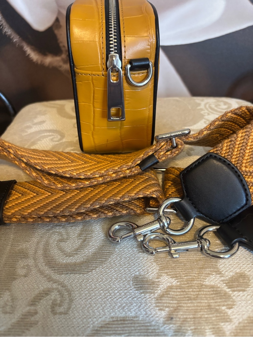 Marc Jacobs Mustard Croc-Embossed Camera Crossbody with Woven Strap - Picture 5 of 10